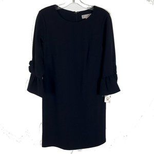 NWT Women Size 4 or 8 Nanette Lepore Navy Ruffle Accent Bell Sleeve Sheath Dress